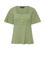 PixieGirl Petite Green Smock Button Ribbed Top - Image 5 of 5
