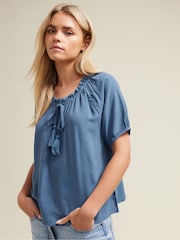 M&Co Blue Petite Acid Wash Boho Top - Image 2 of 6