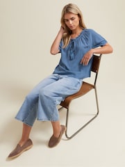 M&Co Blue Petite Acid Wash Boho Top - Image 3 of 6