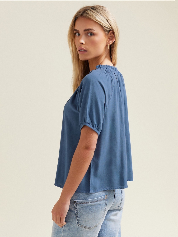 M&Co Blue Petite Acid Wash Boho Top - Image 4 of 6