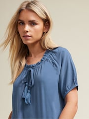 M&Co Blue Petite Acid Wash Boho Top - Image 5 of 6
