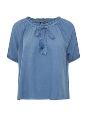 M&Co Blue Petite Acid Wash Boho Top - Image 6 of 6
