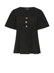 PixieGirl Petite Black Smock Button Ribbed Top - Image 5 of 5