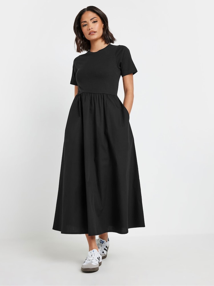 PixieGirl Petite Black Short Sleeve Woven Skirt 100% Cotton Dress - Image 4 of 4