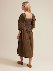 PixieGirl Petite Brown Gingham Puff Sleeve Dress - Image 3 of 6