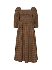 PixieGirl Petite Brown Gingham Puff Sleeve Dress - Image 6 of 6