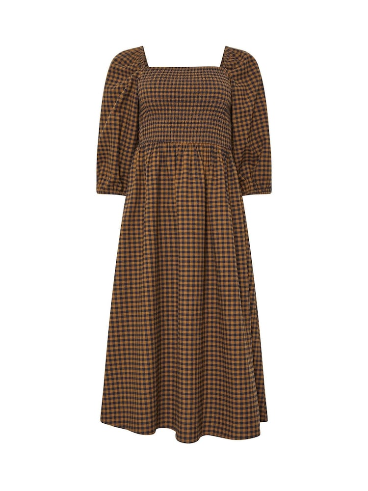 PixieGirl Petite Brown Gingham Puff Sleeve Dress - Image 6 of 6