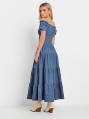 PixieGirl Petite Blue Button Bardot Maxi 100% Cotton Dress - Image 2 of 5