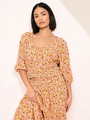 PixieGirl Petite Orange Button Puff 100% Cotton Sleeve Top - Image 1 of 5