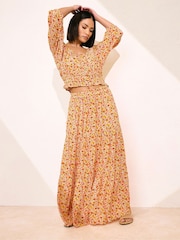 PixieGirl Petite Orange Button Puff 100% Cotton Sleeve Top - Image 3 of 5
