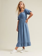 M&Co Blue Petite Acid Wash Tassel Detail Maxi Dress - Image 2 of 5