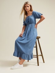 M&Co Blue Petite Acid Wash Tassel Detail Maxi Dress - Image 3 of 5