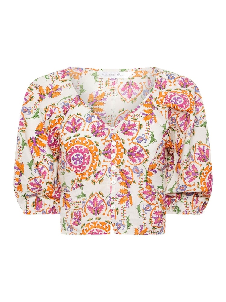 PixieGirl Petite Pink Button Puff 100% Cotton Sleeve Top - Image 10 of 10