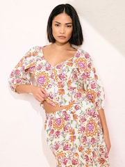 PixieGirl Petite Pink Button Puff 100% Cotton Sleeve Top - Image 2 of 10