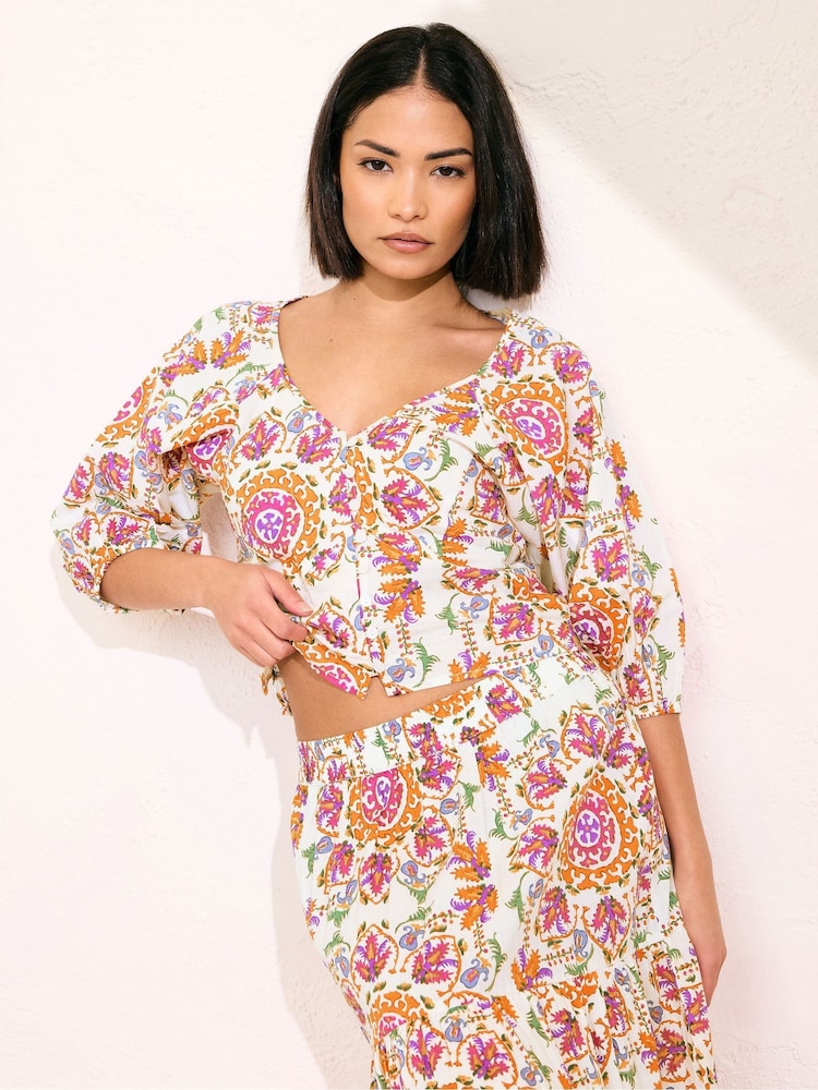 PixieGirl Petite Pink Button Puff 100% Cotton Sleeve Top - Image 2 of 10