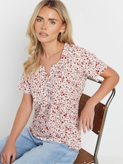 Rosa - M&Co Petite Short Sleeve 100% Cotton Henley Top - Imagen 4 de 5