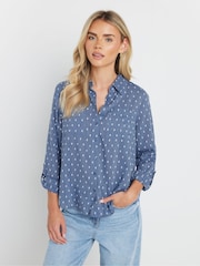 M&Co Blue Petite 100% Cotton Dobby Long Sleeve Shirt - Image 1 of 5