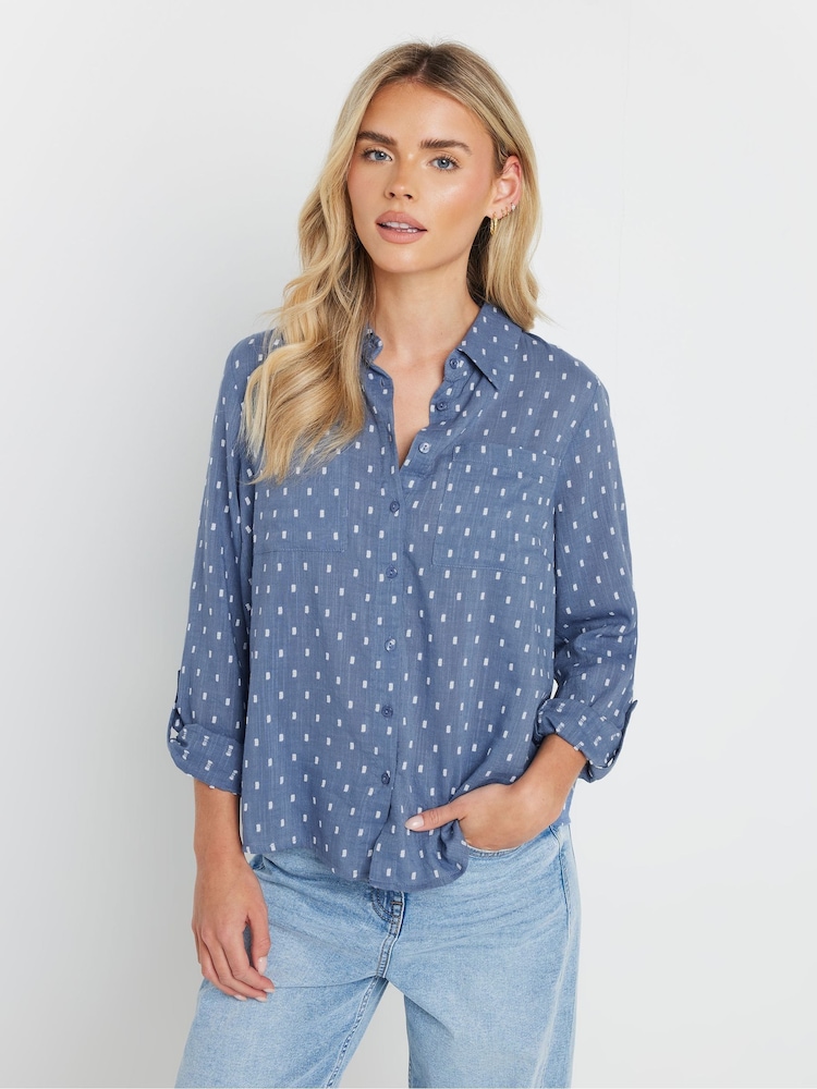 M&Co Blue Petite 100% Cotton Dobby Long Sleeve Shirt - Image 1 of 5 M&Co Blue Petite 100% Cotton Dobby Long Sleeve Shirt - Image 1 of 5