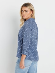 M&Co Blue Petite 100% Cotton Dobby Long Sleeve Shirt - Image 3 of 5