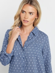 M&Co Blue Petite 100% Cotton Dobby Long Sleeve Shirt - Image 4 of 5