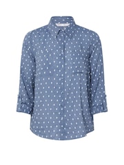 M&Co Blue Petite 100% Cotton Dobby Long Sleeve Shirt - Image 5 of 5