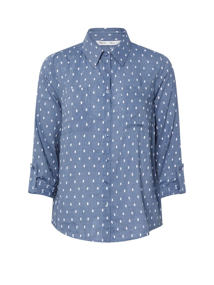 M&Co Blue Petite 100% Cotton Dobby Long Sleeve Shirt - Image 5 of 5
