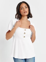 PixieGirl Petite White Smock Button Ribbed Top - Image 1 of 5