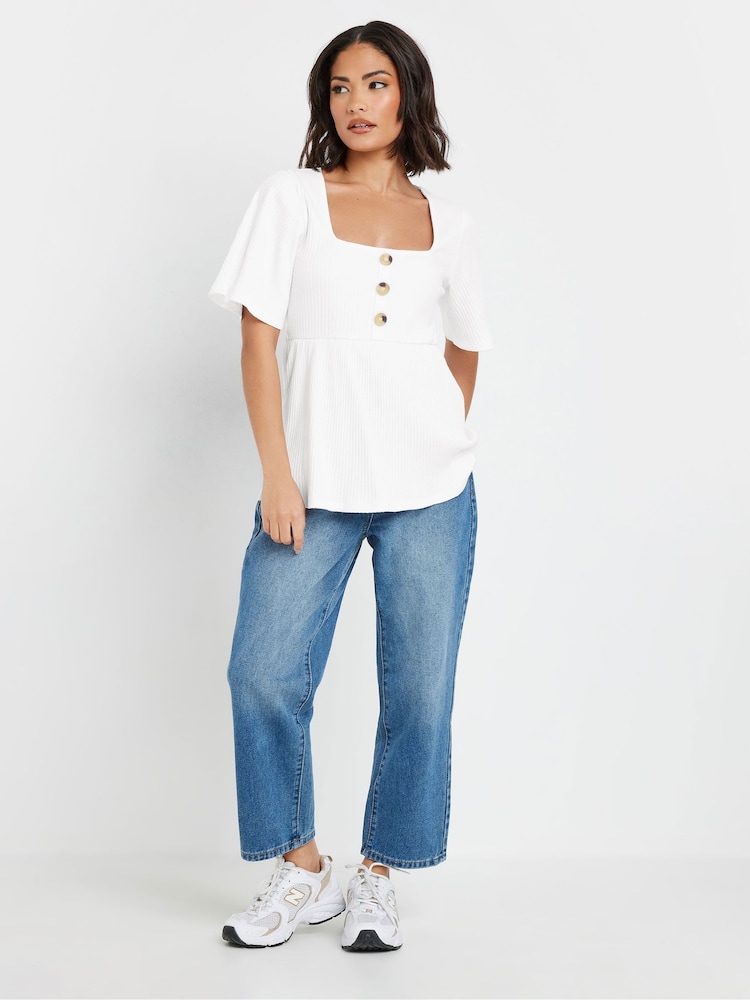 PixieGirl Petite White Smock Button Ribbed Top - Image 2 of 5 PixieGirl Petite White Smock Button Ribbed Top - Image 2 of 5