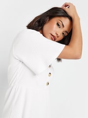 PixieGirl Petite White Smock Button Ribbed Top - Image 4 of 5