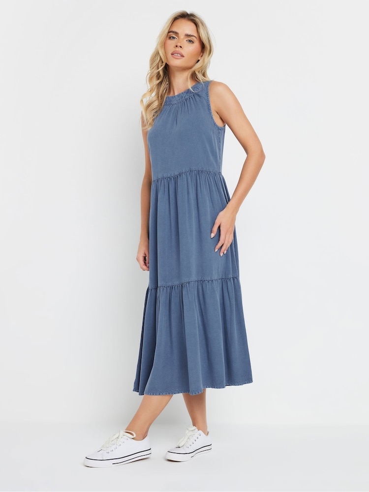 M&Co Light Blue Petite Acid Wash Tassel Detail Maxi Dress - Image 1 of 5
