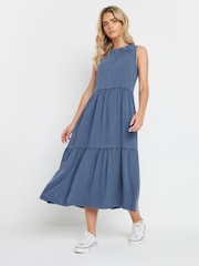 M&Co Light Blue Petite Acid Wash Tassel Detail Maxi Dress - Image 2 of 5