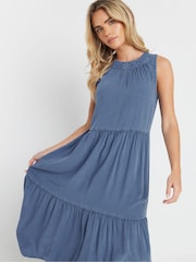 M&Co Light Blue Petite Acid Wash Tassel Detail Maxi Dress - Image 4 of 5