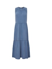 M&Co Light Blue Petite Acid Wash Tassel Detail Maxi Dress - Image 5 of 5