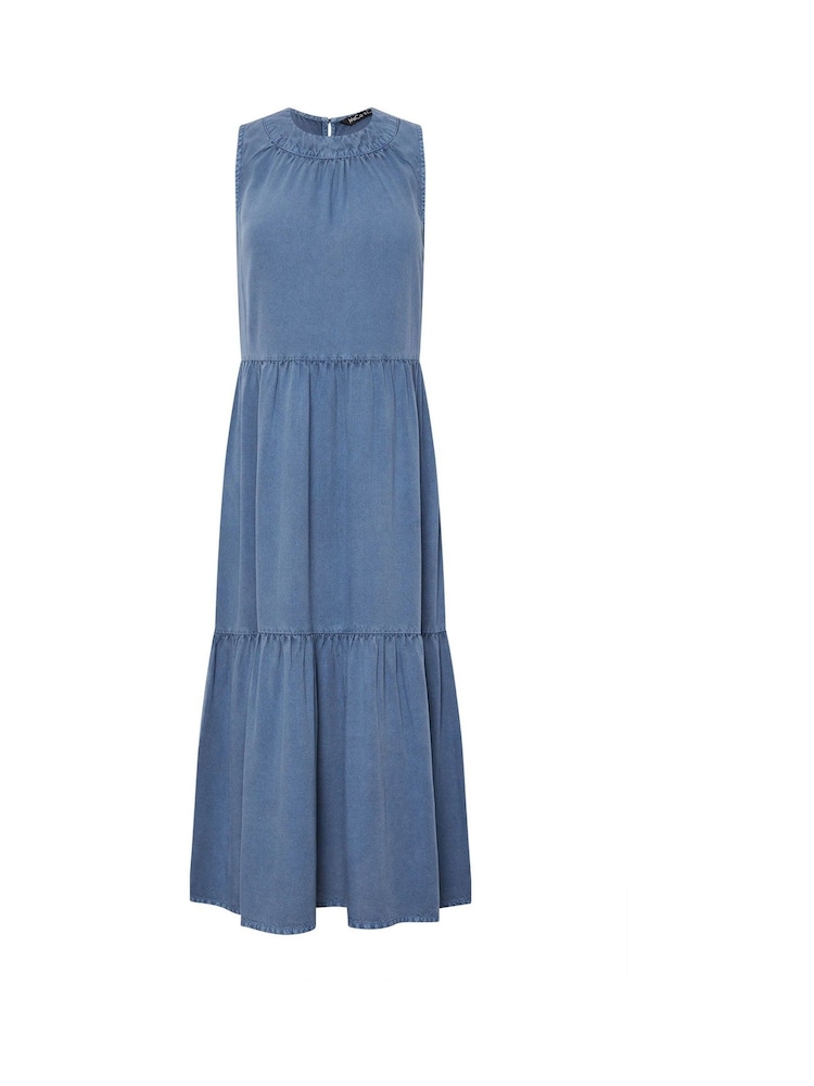 M&Co Light Blue Petite Acid Wash Tassel Detail Maxi Dress - Image 5 of 5