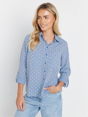 M&Co Blue Petite 100% Cotton Dobby Shirt - Image 1 of 5