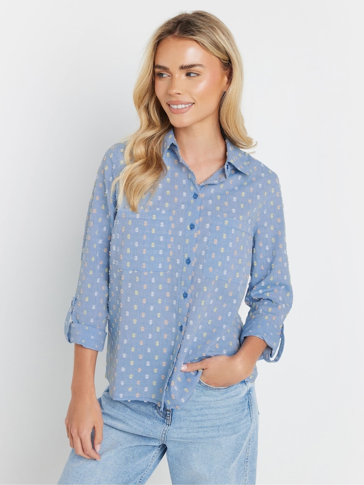 M&Co Blue Petite 100% Cotton Dobby Shirt - Image 1 of 5