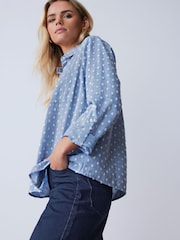 M&Co Blue Petite 100% Cotton Dobby Shirt - Image 3 of 5