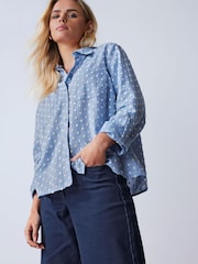 M&Co Blue Petite 100% Cotton Dobby Shirt - Image 4 of 5