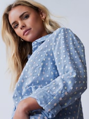 M&Co Blue Petite 100% Cotton Dobby Shirt - Image 5 of 5