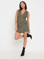 PixieGirl Petite Green Asymetric Button 100% Cotton Waistcoat - Image 2 of 5