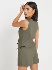 PixieGirl Petite Green Asymetric Button 100% Cotton Waistcoat - Image 3 of 5
