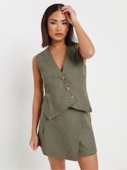 PixieGirl Petite Green Asymetric Button 100% Cotton Waistcoat - Image 4 of 5