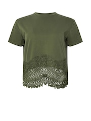 Verde - PixieGirl Petite Crochet Hem 100% Cotton T-Shirt - Imagen 5 de 5