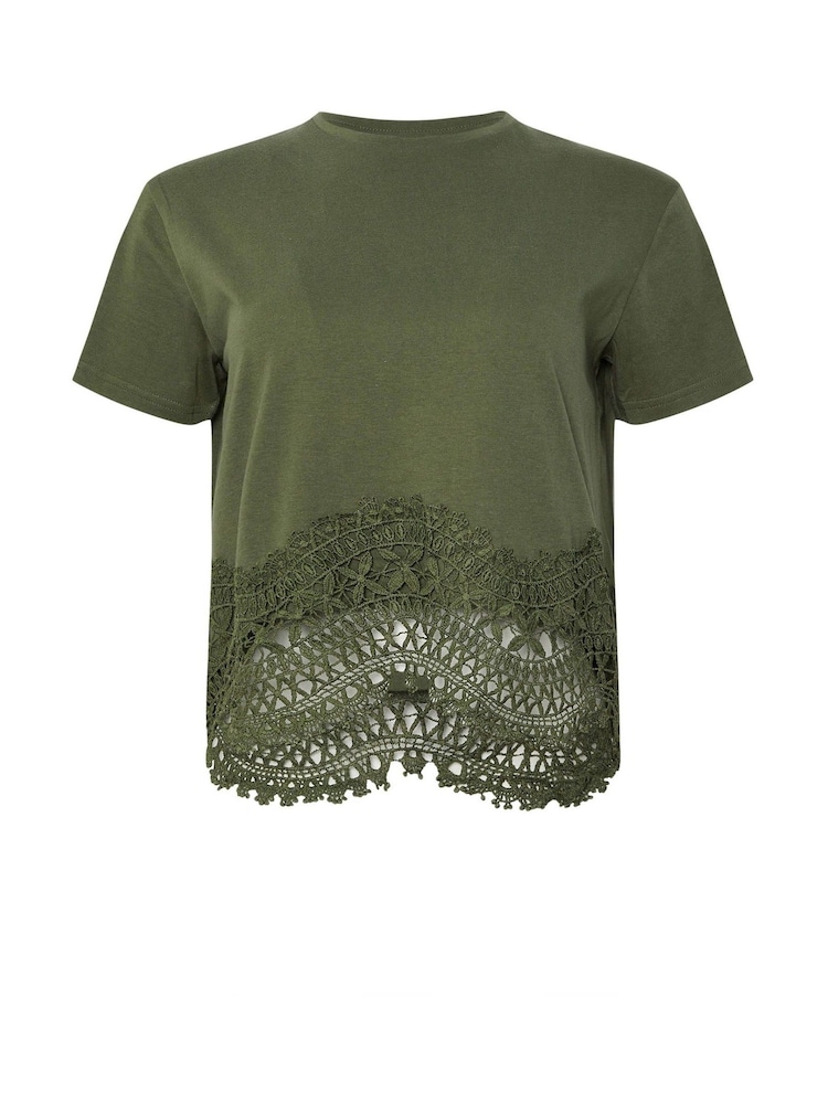 Verde - PixieGirl Petite Crochet Hem 100% Cotton T-Shirt - Imagen 5 de 5