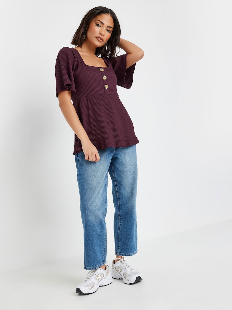 PixieGirl Petite Purple Smock Button Ribbed Top - Image 2 of 5