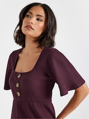 PixieGirl Petite Purple Smock Button Ribbed Top - Image 4 of 5