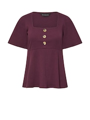 PixieGirl Petite Purple Smock Button Ribbed Top - Image 5 of 5