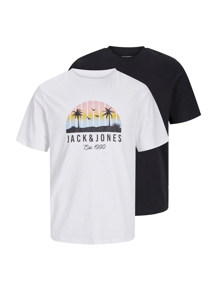 JACK & JONES Black 2 Pack Short Sleeve Printed T- Shirts - Image 1 of 3 JACK & JONES Black 2 Pack Short Sleeve Printed T- Shirts - Image 1 of 3