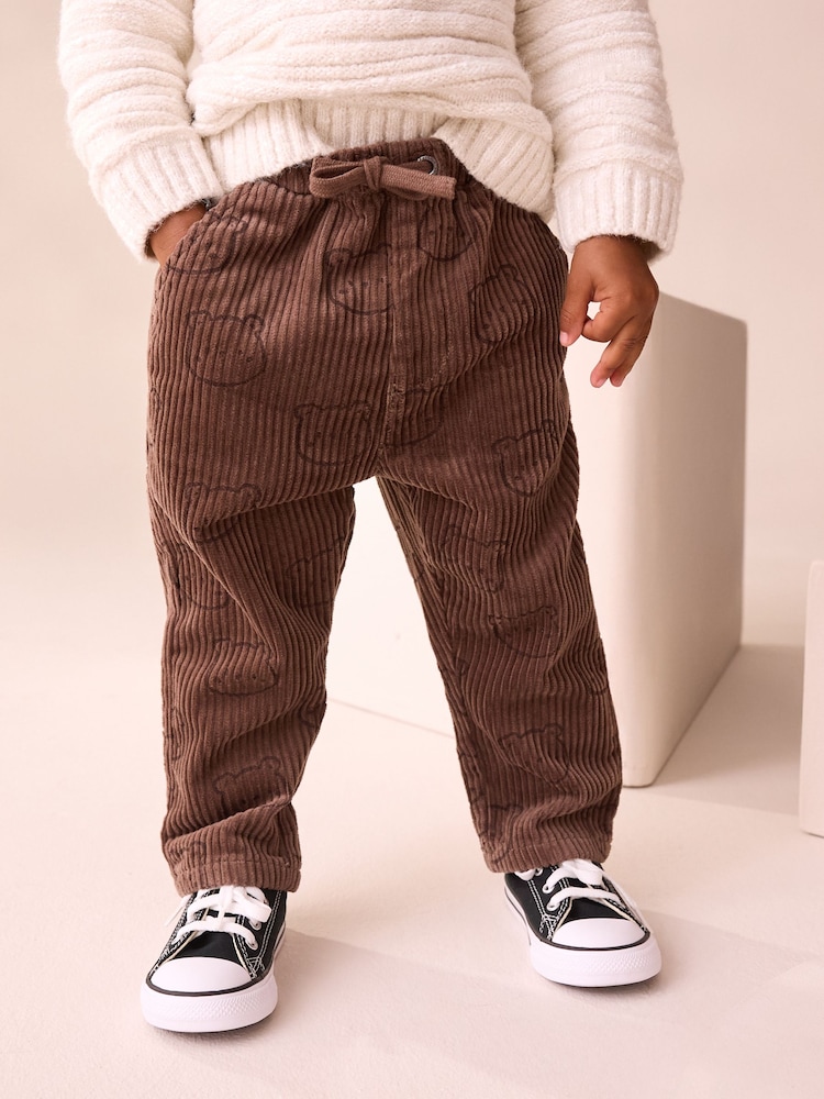 Brown Bear Print Corduroy Pull On Trousers (3mths-7yrs) - Image 1 of 8