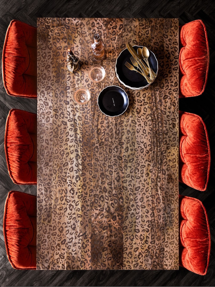 Rockett St George Mango Wood Leopard Print 6 Seater Fixed Dining Table - Image 2 of 7 Rockett St George Mango Wood Leopard Print 6 Seater Fixed Dining Table - Image 2 of 7